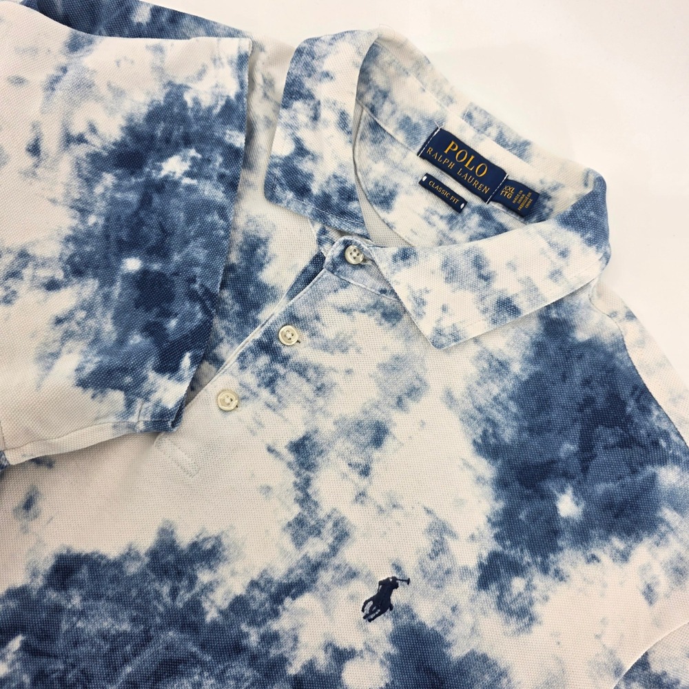 Polo Ralph Lauren Mens XXL Cloud Wash Blue White Tie Dye Short Sleeve Shirt